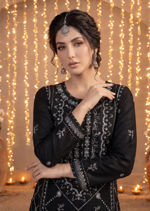 Party Wear Embroidered 3Pc Unstitched Suit | PJ-PWU-240832 - Black