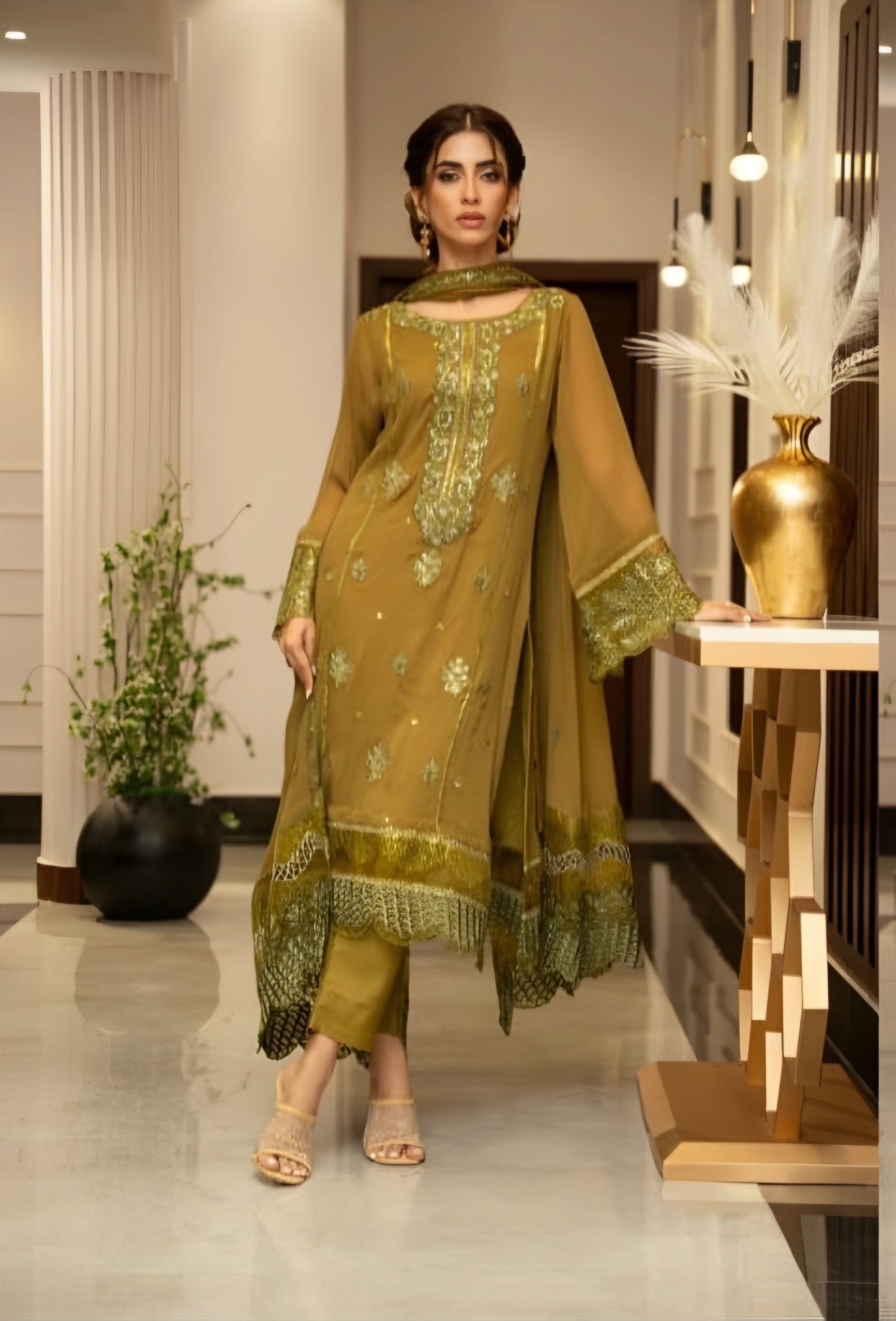 Ensembles By Zouj Embroidered Chiffon Suit Unstitched 3 Piece