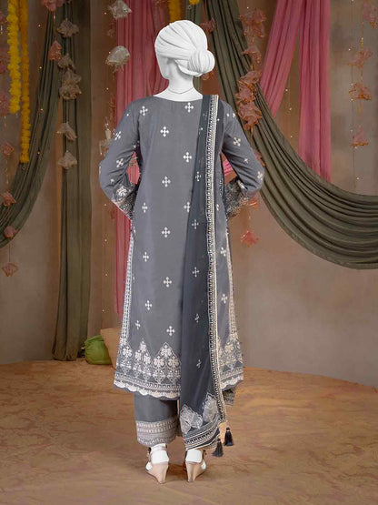 Party Wear Embroidered 3Pc Unstitched Suit | PJPWS-240846