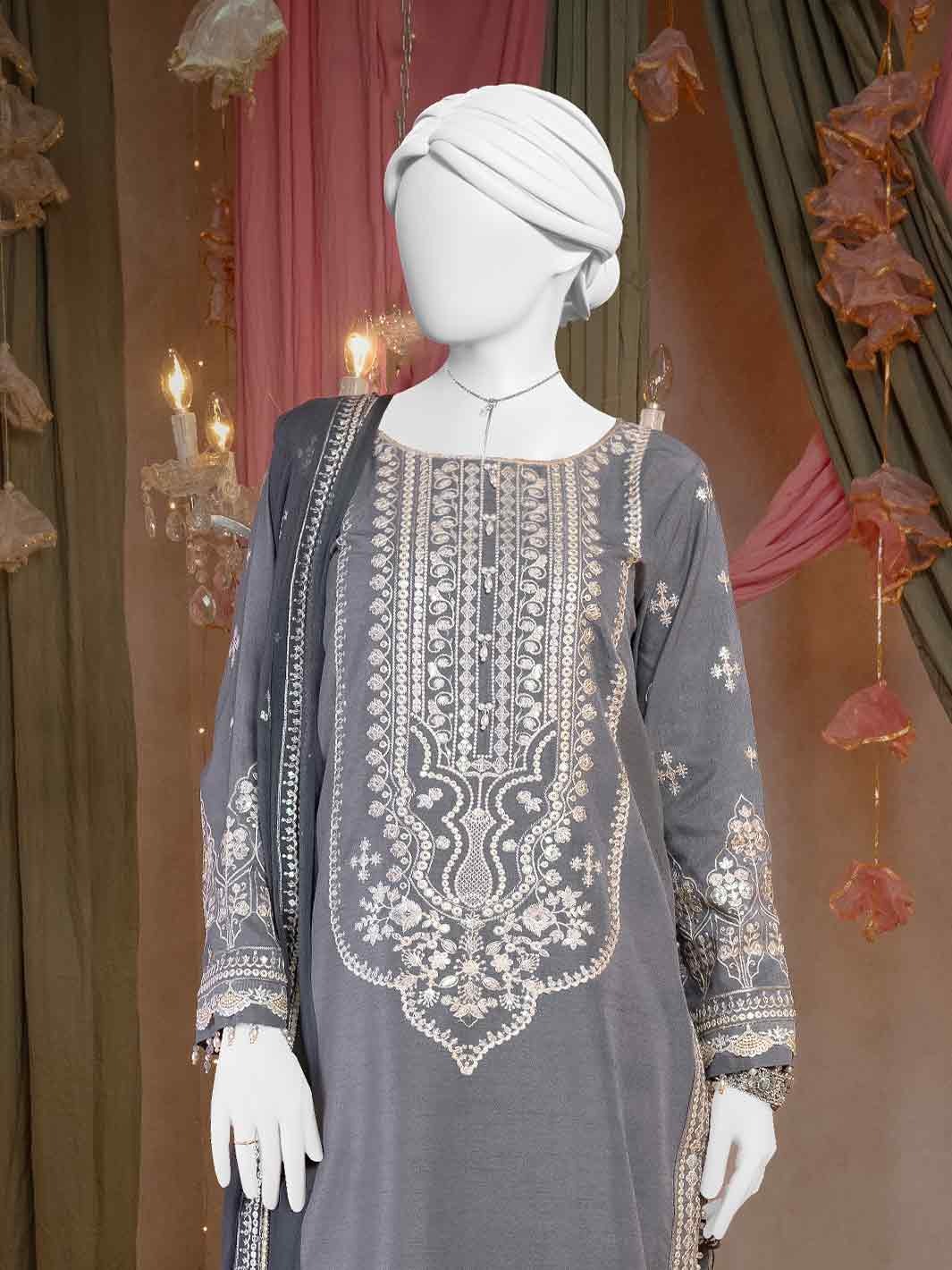 Party Wear Embroidered 3Pc Unstitched Suit | PJPWS-240846