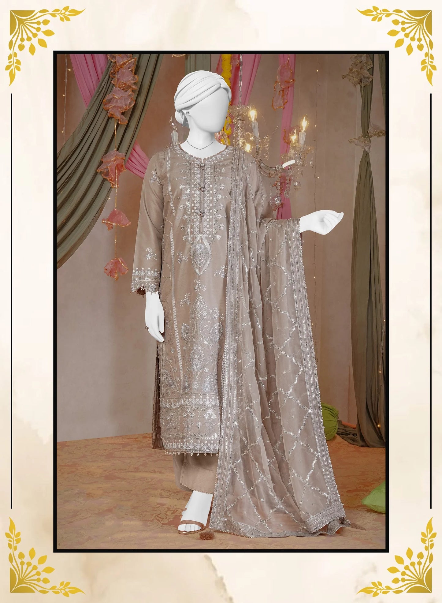 Party Wear Embroidered 3Pc Unstitched Suit PJPWS-240831