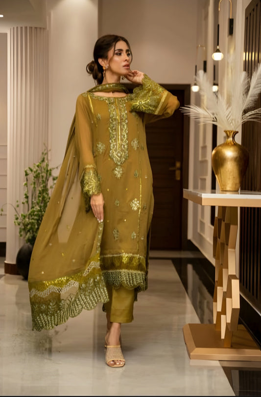 Ensembles By Zouj Embroidered Chiffon Suit Unstitched 3 Piece