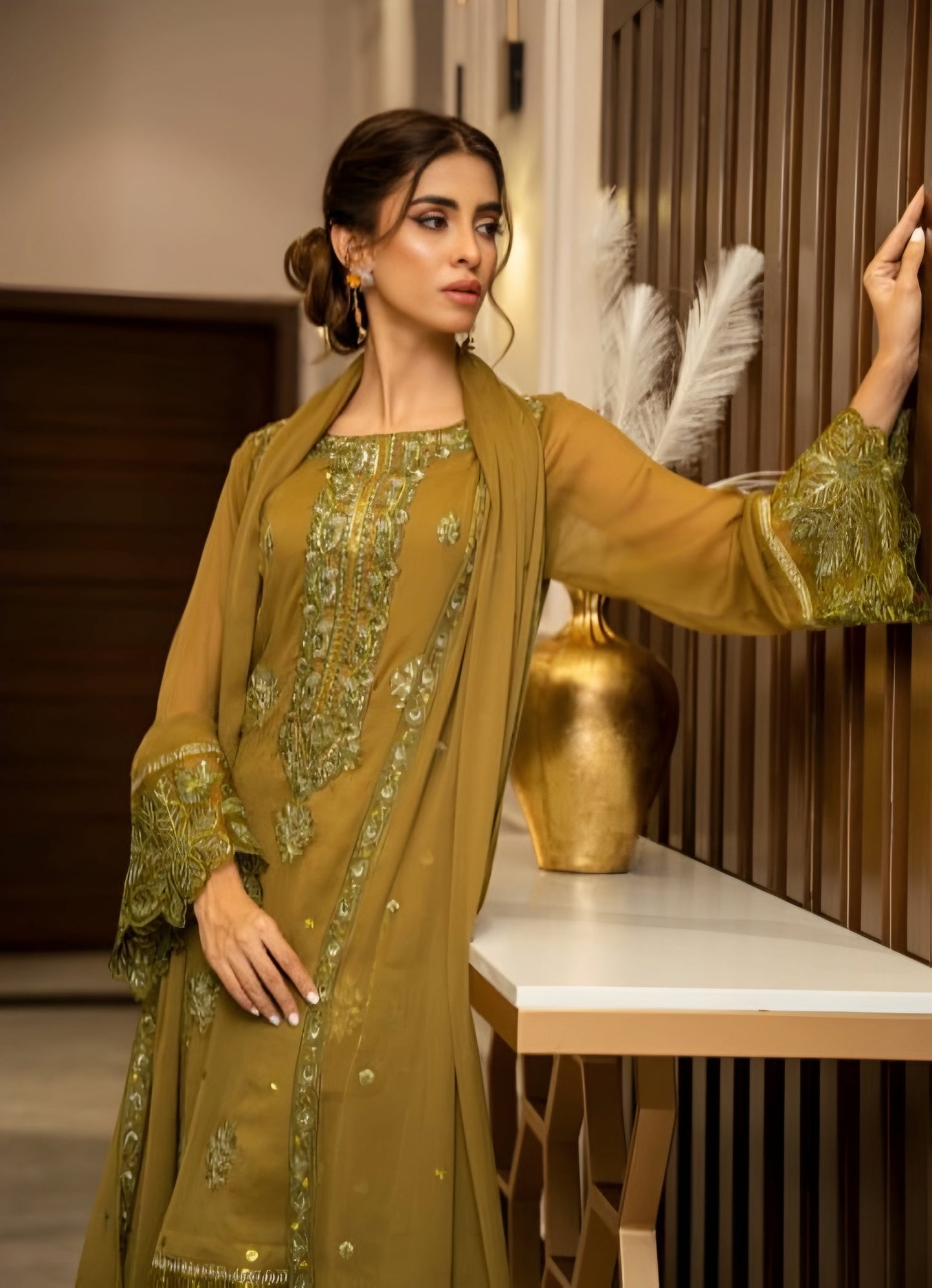 Ensembles By Zouj Embroidered Chiffon Suit Unstitched 3 Piece