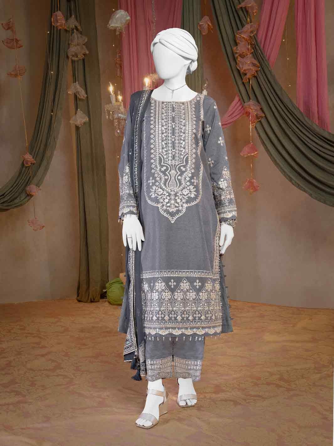 Party Wear Embroidered 3Pc Unstitched Suit | PJPWS-240846